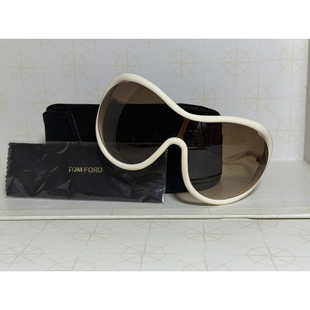 Rare Archive Tom Ford FT267 Grant 25F Shield Women's Sunglasses Ivory w/Case
